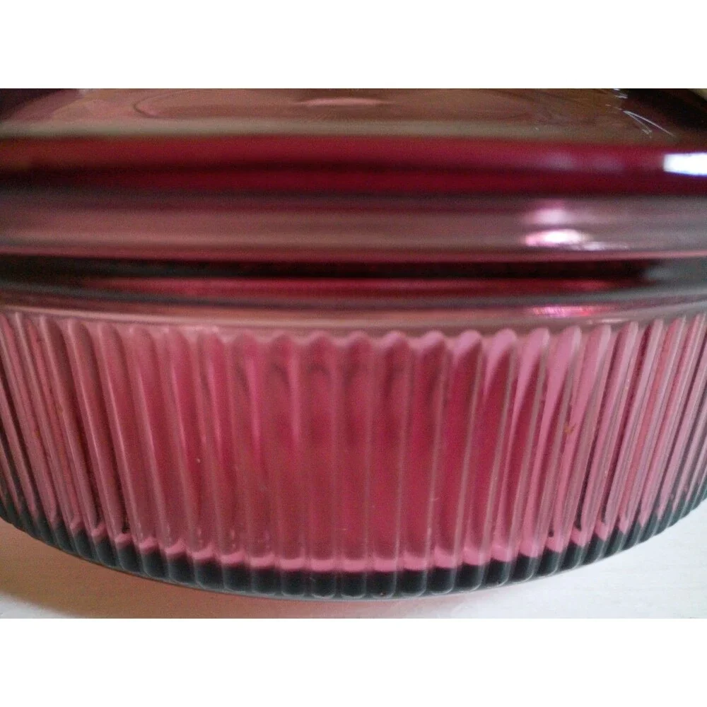 Vintage Corning VISION Pyrex Cranberry 1 Qt Casserole Dish and Lid V-31-B Mint
